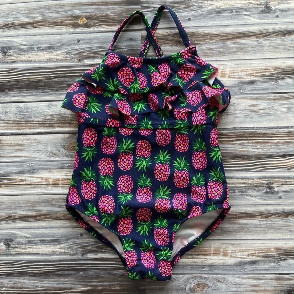 CARTERS Navy blue pink pineapple one piece swim suit 2T - Picture 1 of 4